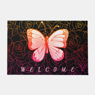 Butterfly Doormat with Roses - Welcome