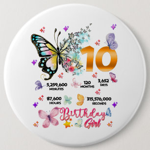 Butterfly Double Digits 10 years Old Butterflies 6 Inch Round Button