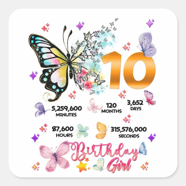 Butterfly Double Digits 10 years Old Butterflies Square Sticker (Front)