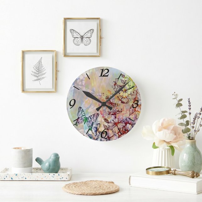 Butterfly dragonfly and flowers round clock (Creator Uploaded)