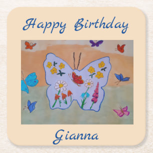 Butterfly Dreaming Square Paper Coaster