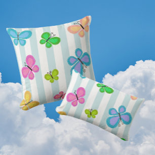 Butterfly Dreams Blue Stripe Throw Pillow