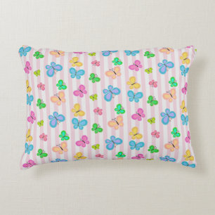 Butterfly Dreams Colorful Butterflies Pink Stripe Accent Pillow