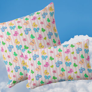 Butterfly Dreams Colourful Butterflies Pink Stripe Lumbar Pillow