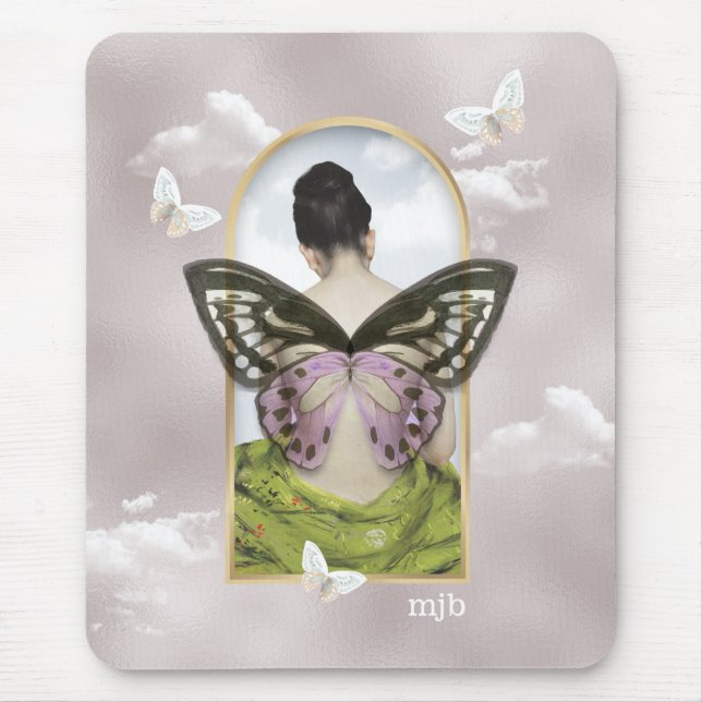 Butterfly Dreams Fantasy Collage with Monogram Mouse Pad (Front)