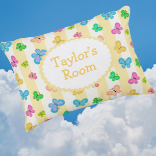 Butterfly Dreams Personalized Yellow White Stripe  Accent Pillow