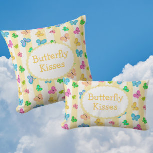 Butterfly Dreams Personalized Yellow White Stripe  Lumbar Pillow