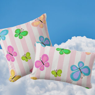 Butterfly Dreams Pink Stripe Throw Pillow