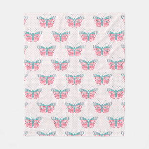 Butterfly Dreams Teal Pink girly Fleece Blanket