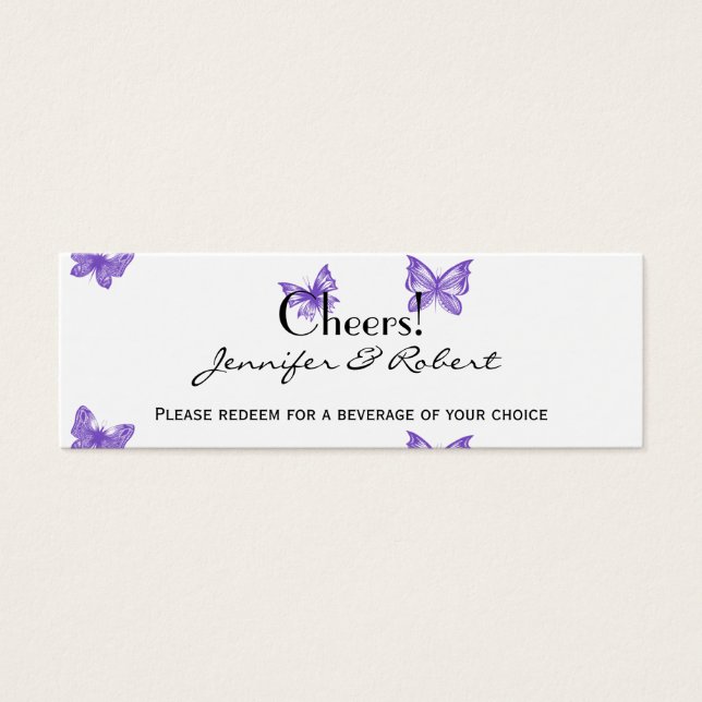 Butterfly Dreams: Violet Wedding Drink Tickets (Front)