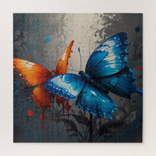 Butterfly Duo: Vivid Orange and Blue Jigsaw Puzzle