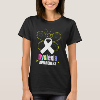Butterfly Dyslexia Silver Ribbon Dyslexia Awarenes T-Shirt