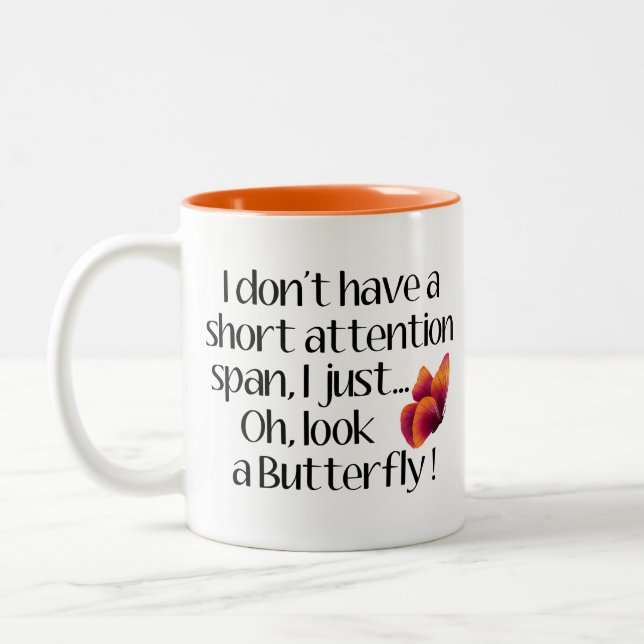 Butterfly effect, Short Attention Span Butterfly Two-Tone Coffee Mug (Left)