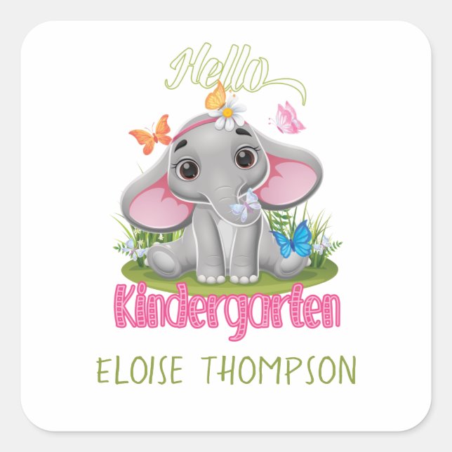 Butterfly Elephant Kindergarten Back to School  Square Sticker (Front)