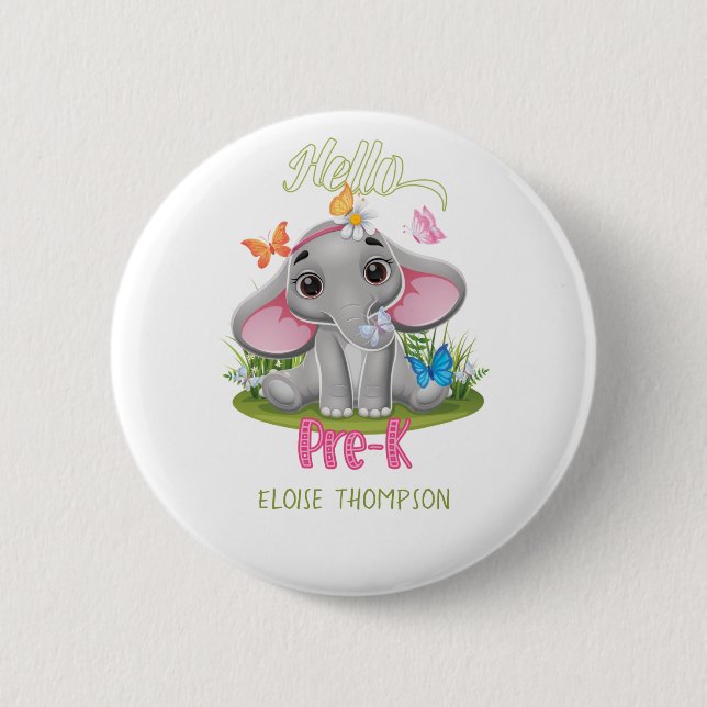 Butterfly Elephant Pre-K 1st Day Back to School   2 Inch Round Button (Front)