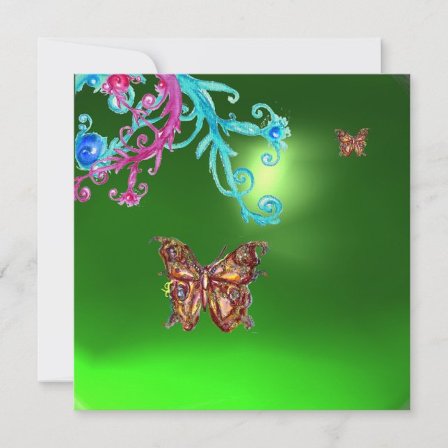 BUTTERFLY EMERALD , green blue bright pink purple Invitation (Front)