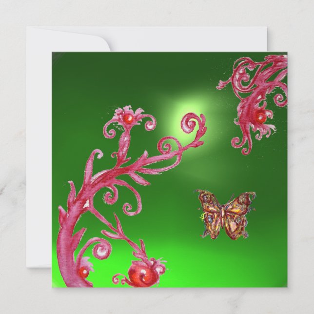BUTTERFLY  EMERALD GREEN bright pink,red Invitation (Front)