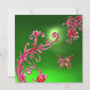BUTTERFLY  EMERALD GREEN bright pink,red Invitation
