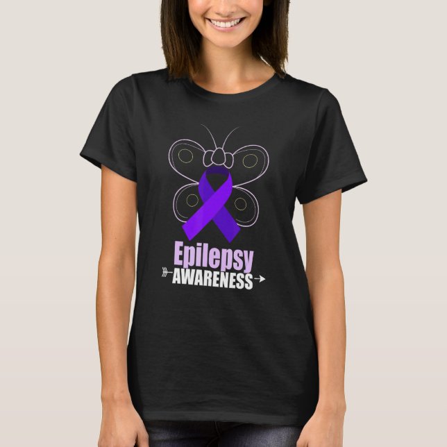 Butterfly Epilepsy Ribbon Epilepsy Disorder Awaren T-Shirt (Front)