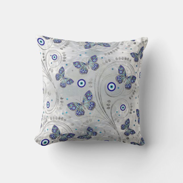 Butterfly Evil Eye Pattern on pearl Throw Pillow (Front)