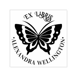 Butterfly Ex Libris Library Book Name #1 Round Self-inking Stamp