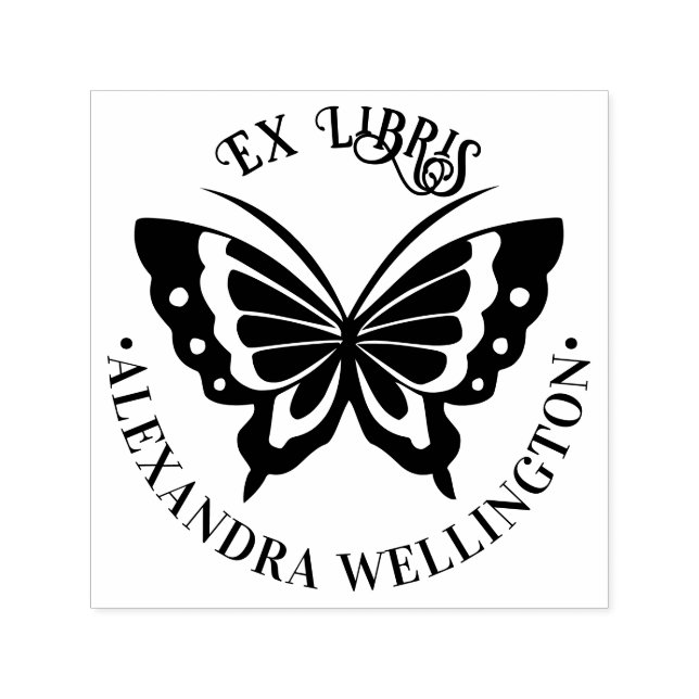 Butterfly Ex Libris Library Book Name #1 Round Self-inking Stamp (Design)