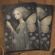 Butterfly Fairy & Dandelion Field Decoupage Art