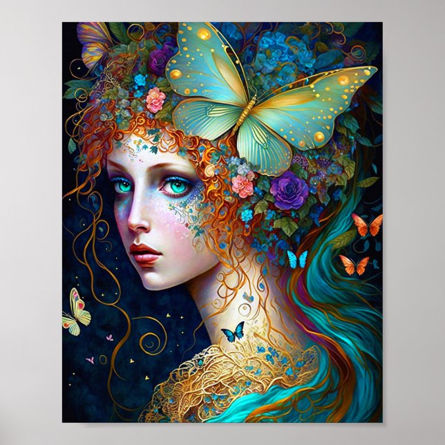 Butterfly Fairy Elf Lady Fantasy Art Poster (Front)