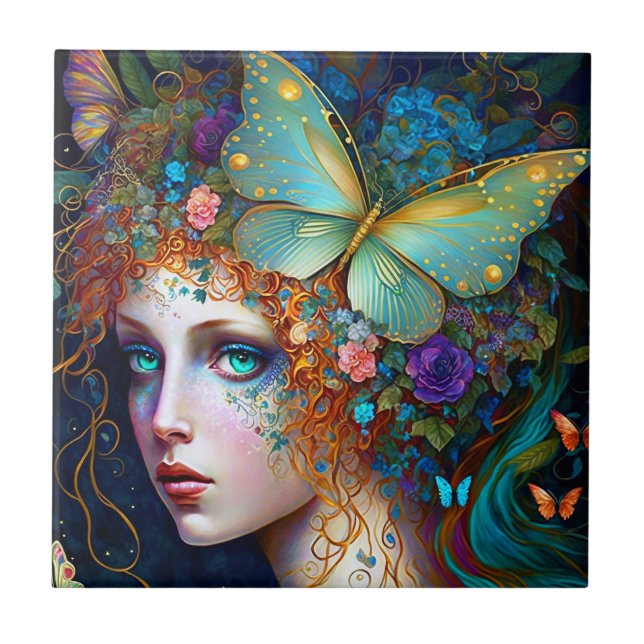 Butterfly Fairy Elf Lady Fantasy Art Tile (Front)