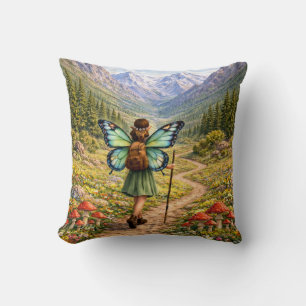 Butterfly Fairy Mountain Hiker   Fairycore Flower Throw Pillow