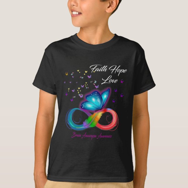 Butterfly Faith Hope Love Brain Aneurysm Awareness T-Shirt (Front)