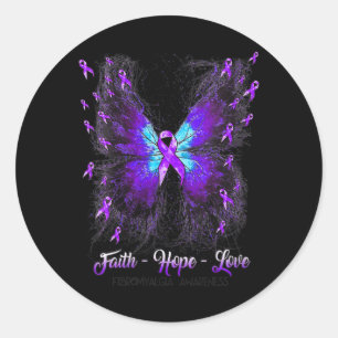 Butterfly Faith Hope Love Fibromyalgia Awareness 2 Classic Round Sticker