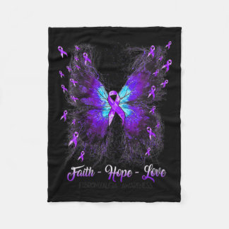Butterfly Faith Hope Love Fibromyalgia Awareness 2 Fleece Blanket