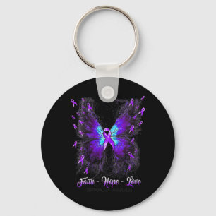 Butterfly Faith Hope Love Fibromyalgia Awareness 2 Keychain