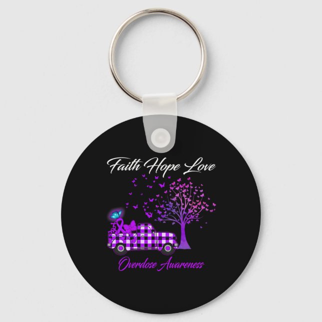 Butterfly Faith Hope Love Overdose Awareness 1 Keychain (Front)