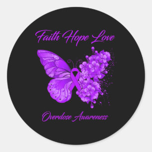 Butterfly Faith Hope Love Overdose Awareness Classic Round Sticker