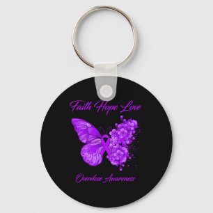 Butterfly Faith Hope Love Overdose Awareness Keychain