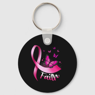 Butterfly Faith Pink Ribbon Cancer Breast Awarenes Keychain