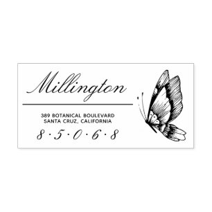 Butterfly   Family Name Script Return Address Rubber Stamp