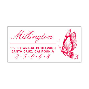 Butterfly   Family Name Script Return Address Self-inking Stamp