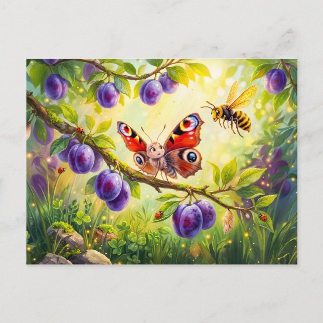 Butterfly Fears Hornet in Plum Tree Postcard (Front)