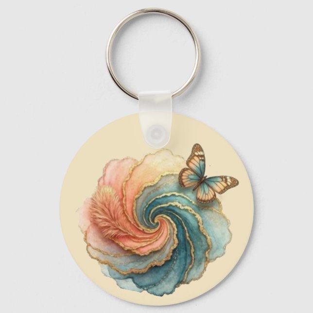 butterfly feathery swirl keychain (Front)