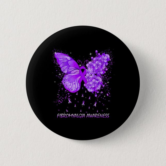 Butterfly Fibromyalgia Awareness Ribbon  2 Inch Round Button (Front)