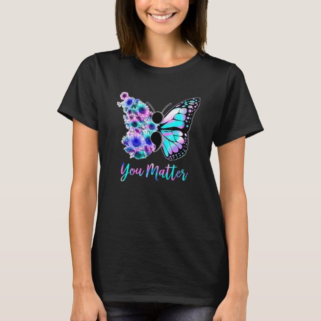 Butterfly Fighter Survivor Suicide Awareness Menta T-Shirt (Front)