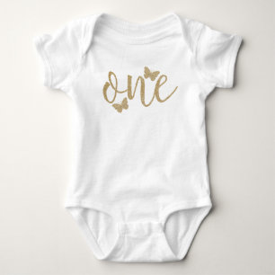 Butterfly First Birthday Faux Glitter Shirt