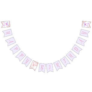 Butterfly First Birthday Girl 1st Pink Purple Bunting Flags
