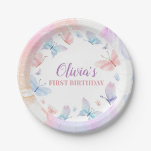 Butterfly First Birthday Girl Paper Plates
