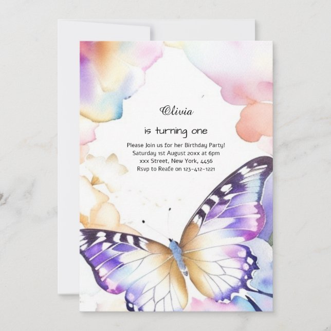 Butterfly First Birthday Invitation (Front)