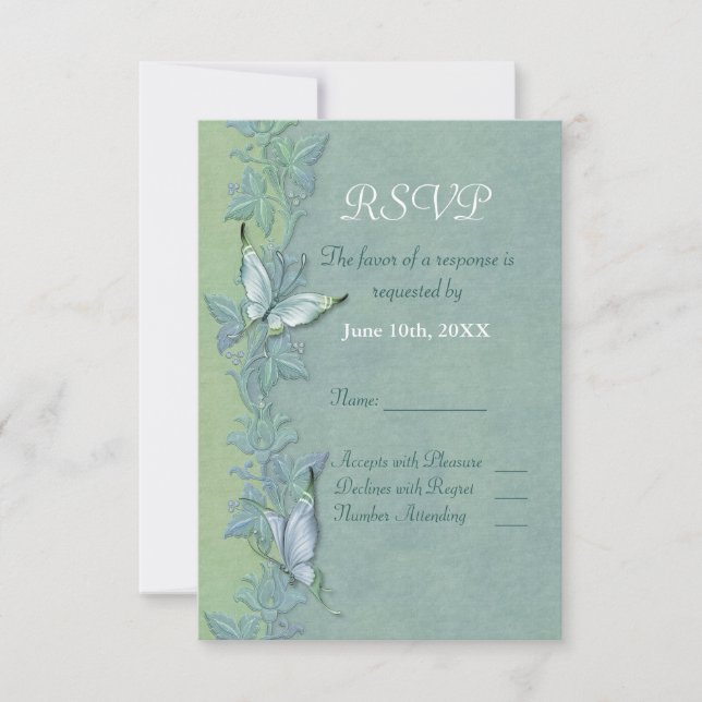 Butterfly Flight Floral Wedding RSVP (Front)