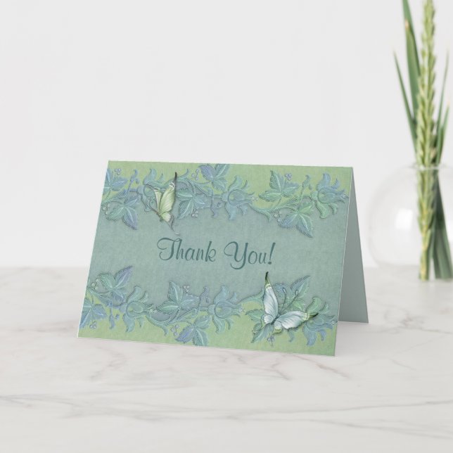 Butterfly Flight Floral Wedding Thank You (Front)